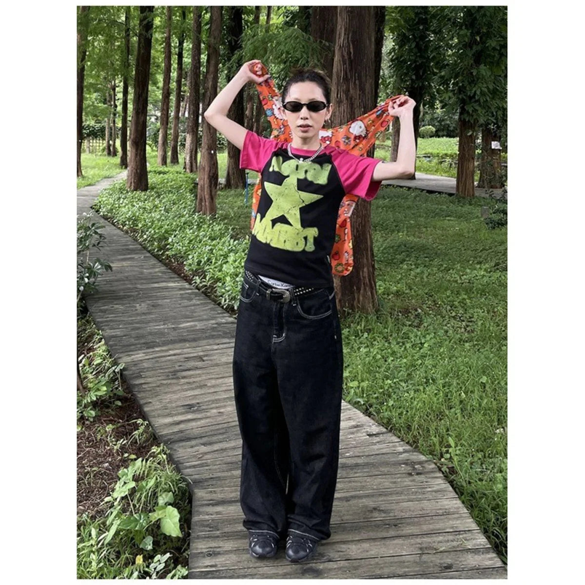 Y2k bestickte schwarze Jeans