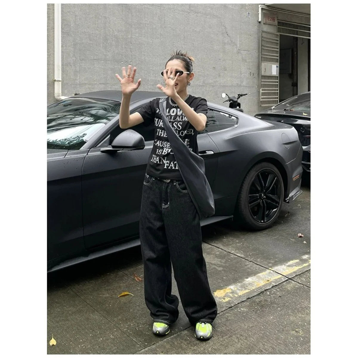 Y2k bestickte schwarze Jeans