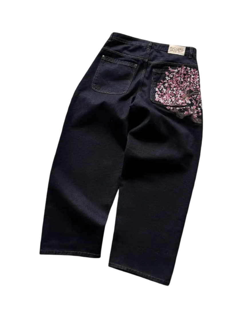 Sakura-Stickerei Jeans