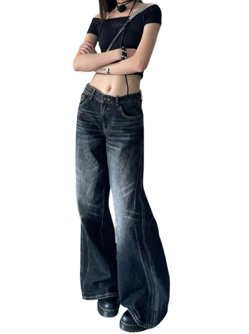 Y2k bestickte schwarze Jeans