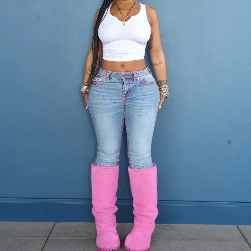 Sexy Retro-gestickte Low-Rise-Jeans